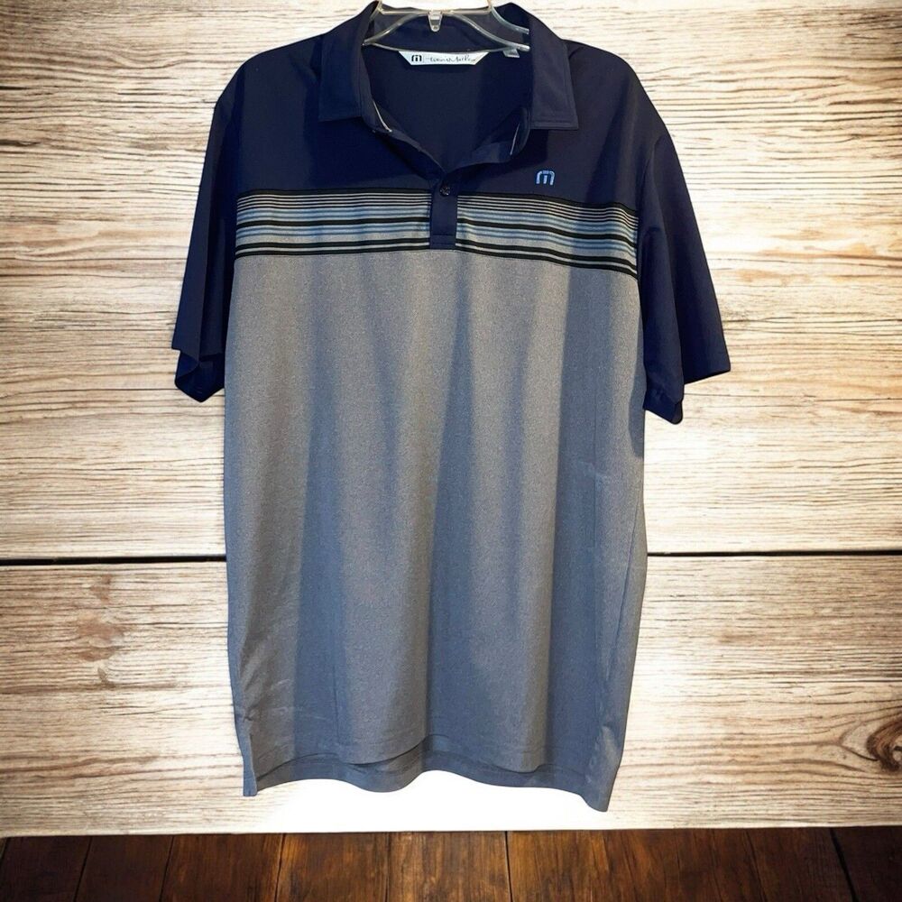 Travis Mathew L Navy Blue Striped Golf Polo Shirt